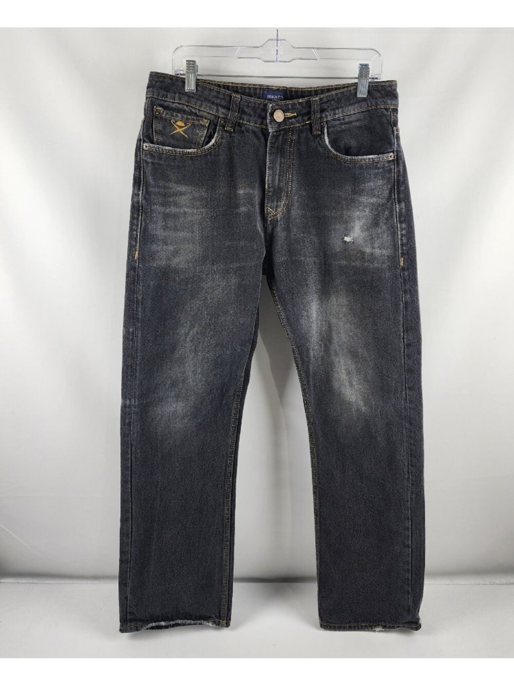 Hackett London Jeans Men 34x30 Black Kensington Straight Fit Denim